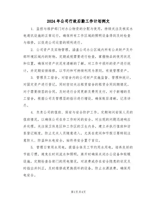 2024年公司行政后勤工作计划例文（二篇）
