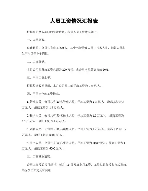 人员工资情况汇报表