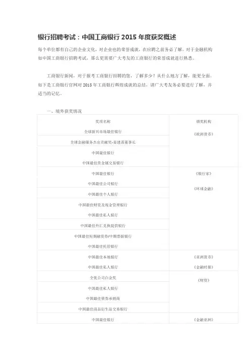 银行招聘考试：中国工商银行2015年度获奖概述