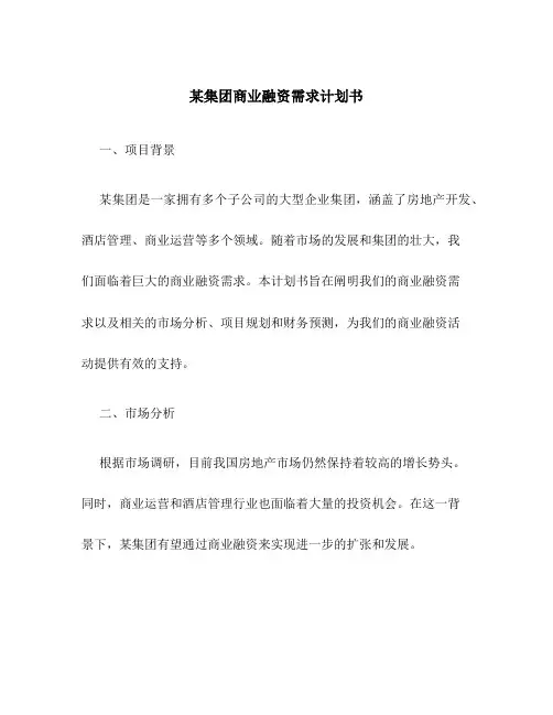 某集团商业融资需求计划书