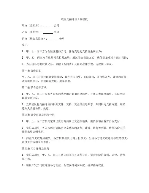 联合竞拍地块合同模板