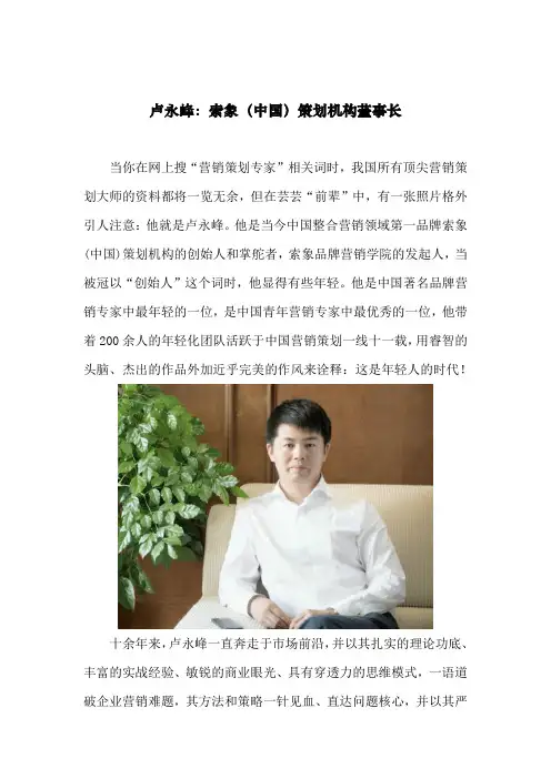 卢永峰：索象(中国)策划机构董事长
