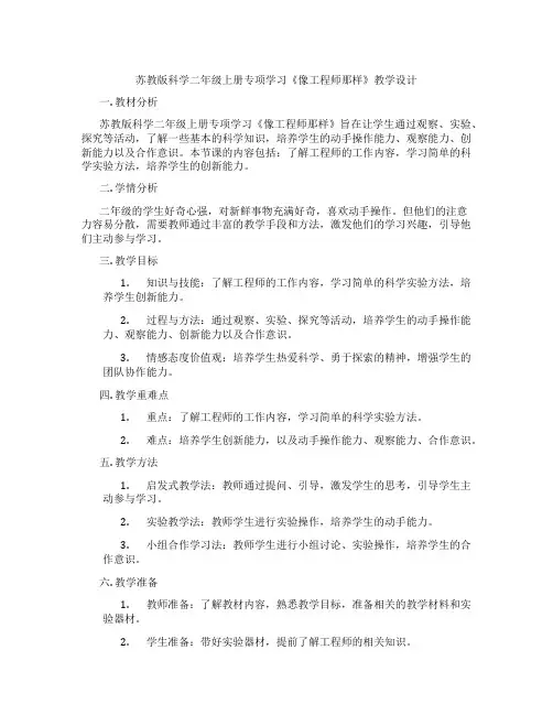 苏教版科学二年级上册专项学习《像工程师那样》教学设计