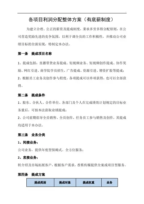 各项目利润分配整体方案(简化版)