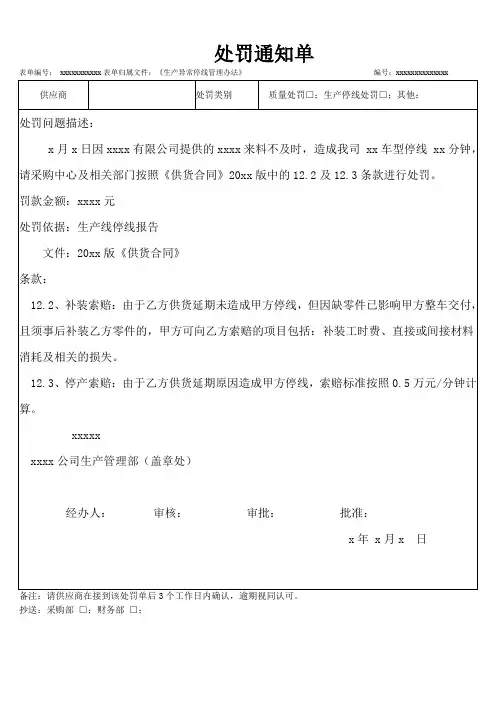 处罚通知单