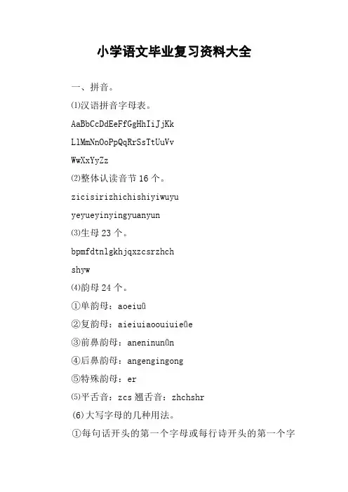 小学语文毕业复习资料大全