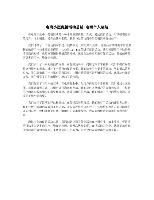 电商小型促销活动总结_电商个人总结