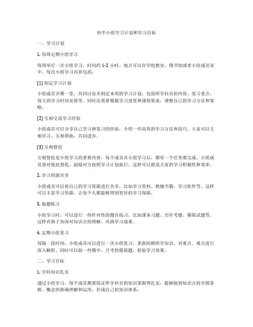 初中小组学习计划和学习目标