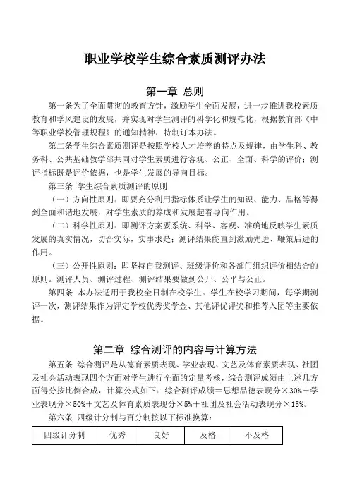 职业学校学生综合素质测评办法