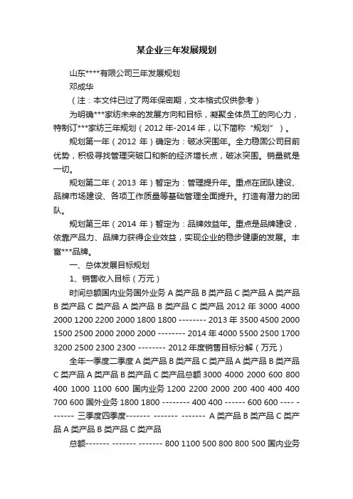 某企业三年发展规划