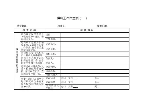保密工作自查表(一)