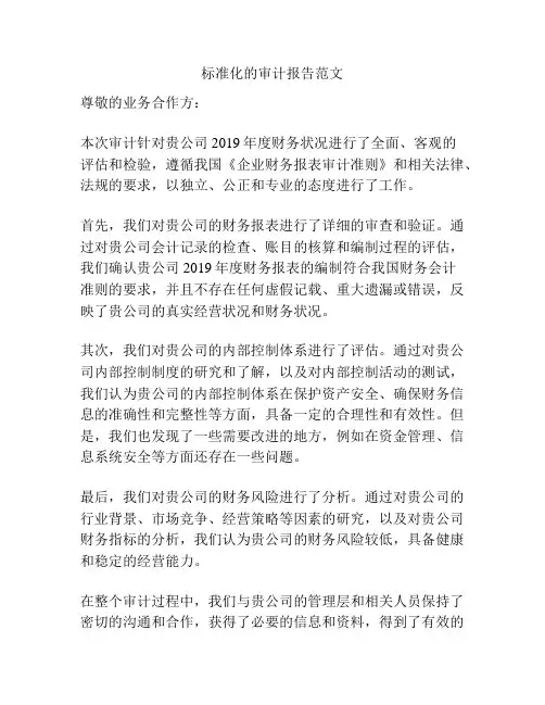 标准化的审计报告范文