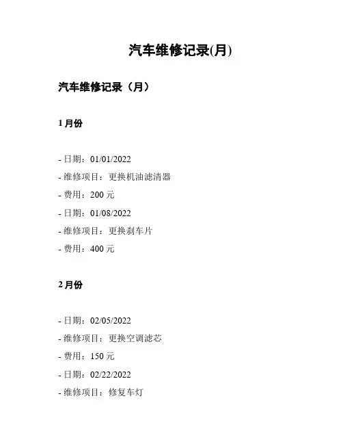 汽车维修记录(月)