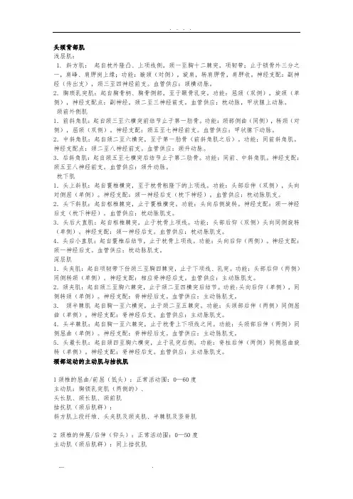 肌肉起止点神经支配功能及拮抗肌