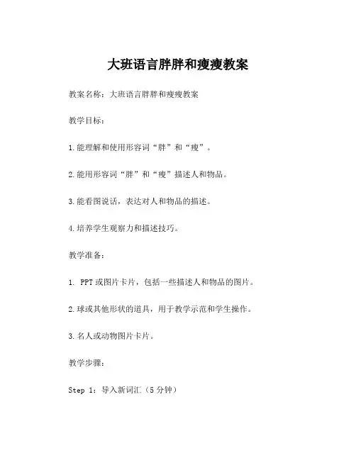 大班语言胖胖和瘦瘦教案