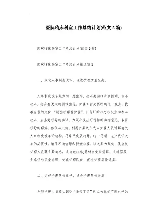 医院临床科室工作总结计划(范文5篇)