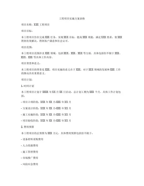 工程项目实施方案表格