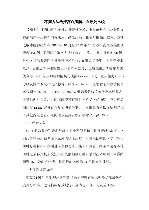 不同方法治疗高血压脑出血疗效比较