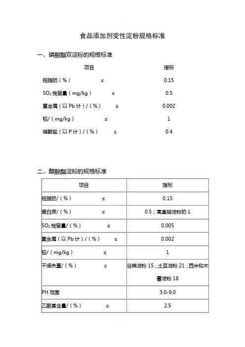 食品添加剂变性淀粉规格标准