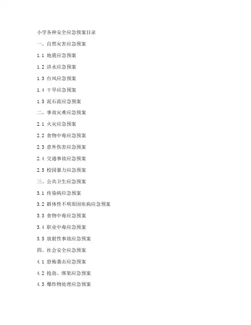小学各种安全应急预案目录