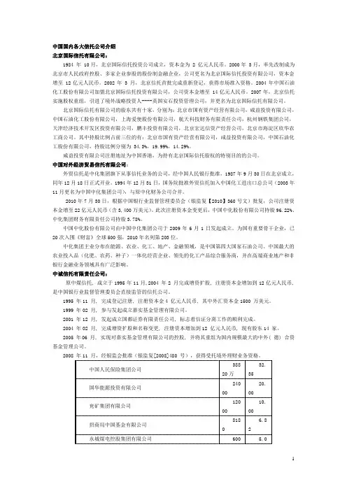 中国各大信托公司介绍
