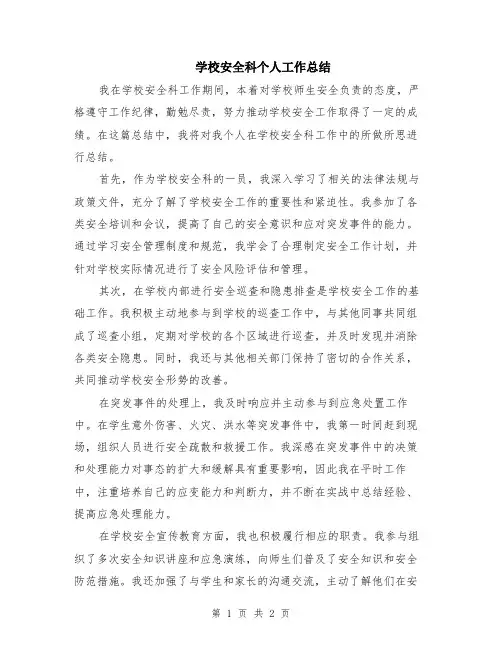 学校安全科个人工作总结