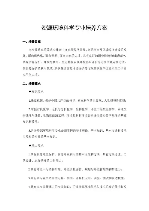 资源环境科学专业培养方案