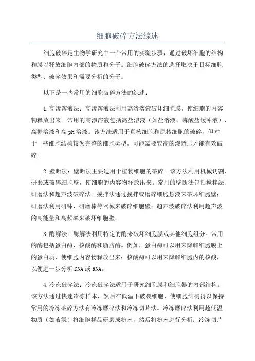 细胞破碎方法综述