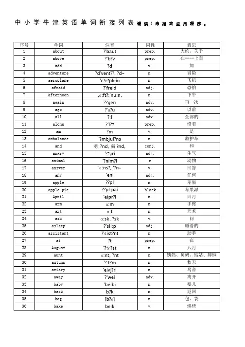 中小学牛津英语单词衔接(上海小升初)