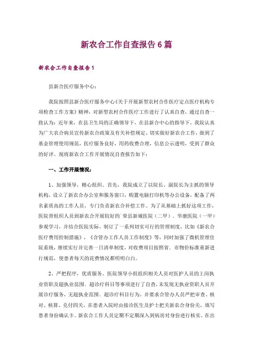 新农合工作自查报告6篇