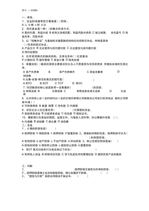 最新《项目融资》考试复习资料