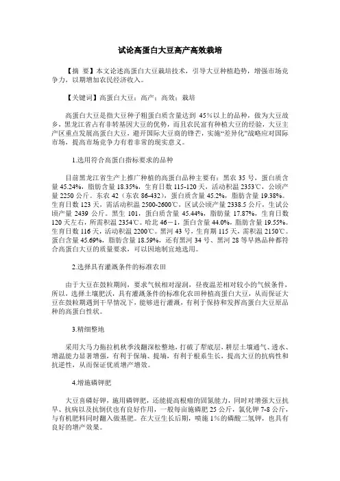 试论高蛋白大豆高产高效栽培
