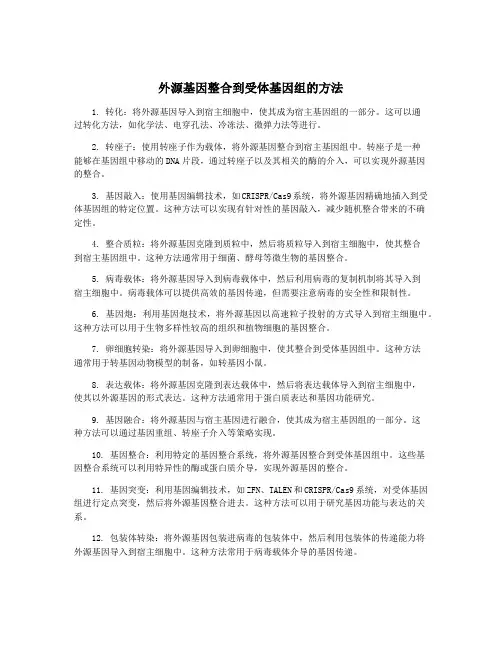 外源基因整合到受体基因组的方法