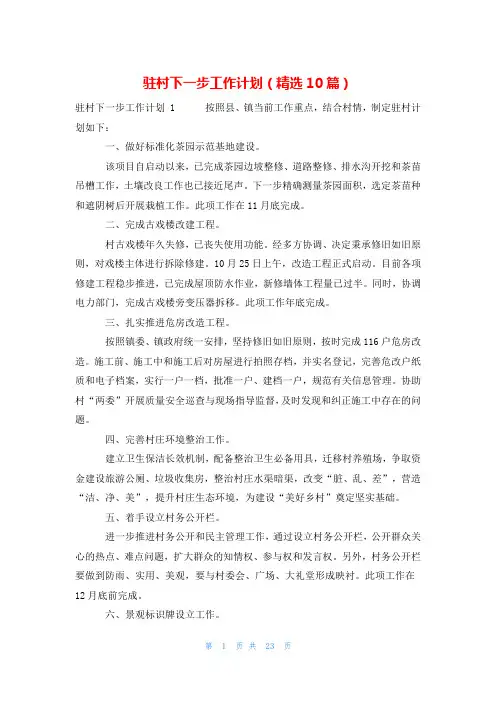 驻村下一步工作计划(精选10篇)
