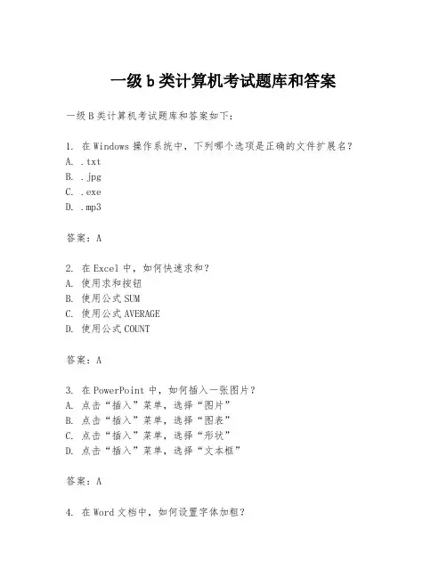 一级b类计算机考试题库和答案