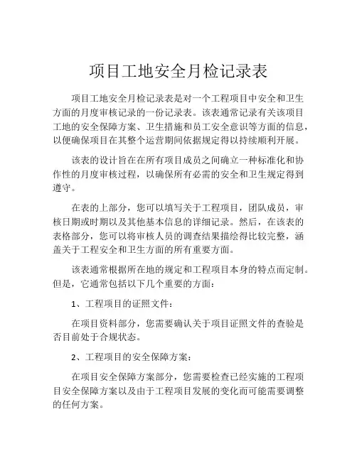 项目工地安全月检记录表