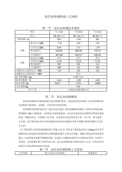 高压加热器检修工艺规程