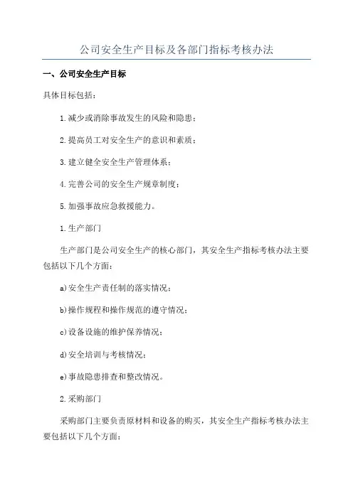 公司安全生产目标及各部门指标考核办法