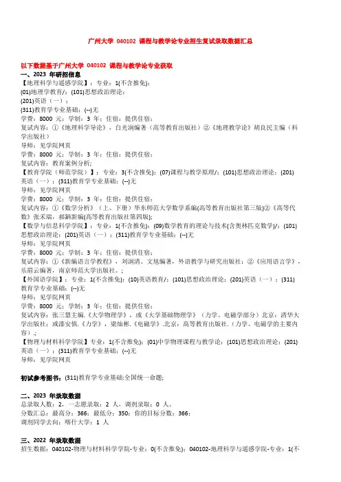 广州大学 040102 课程与教学论专业招生复试录取数据汇总