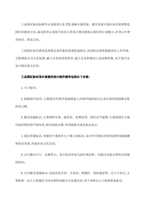 工业园区标识标牌导视系统清单