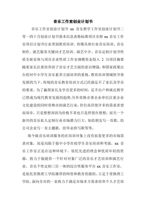 音乐工作室创业计划书.doc