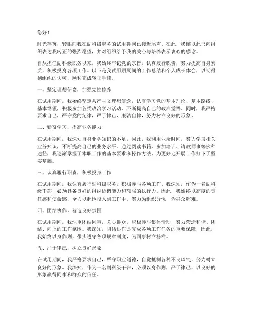 副科级试用期转正申请书