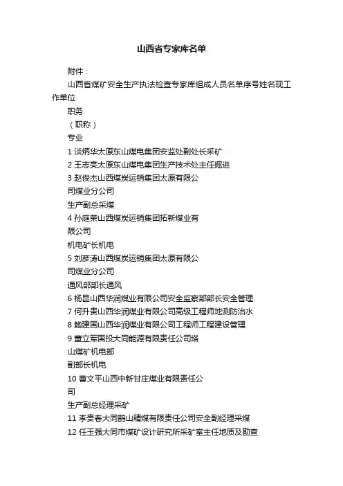山西省专家库名单