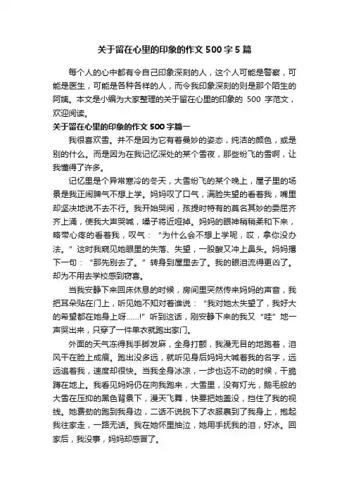 关于留在心里的印象的作文500字5篇