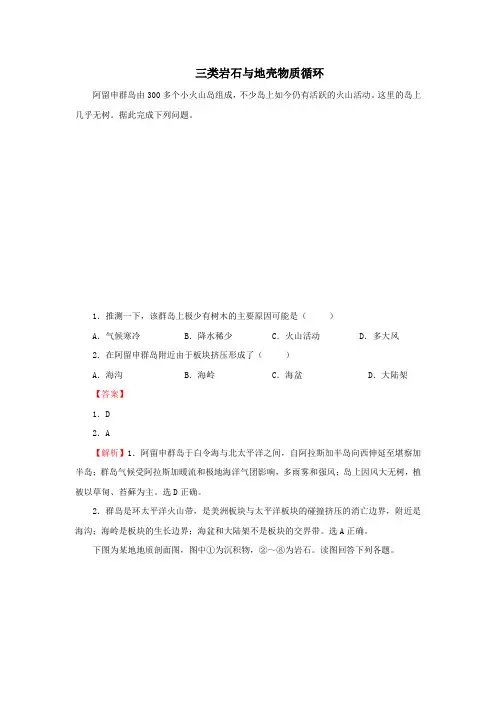 【精编版】2019年高考地理考点专项训练：三类岩石与地壳物质循环