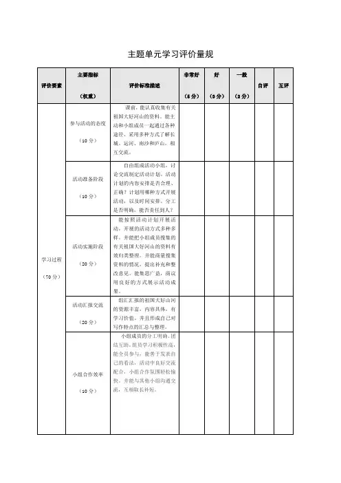 最新主题单元学习评价量规111