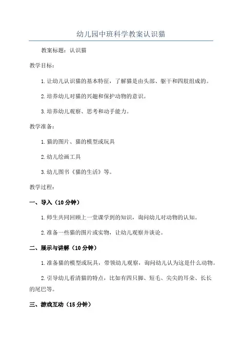 幼儿园中班科学教案认识猫