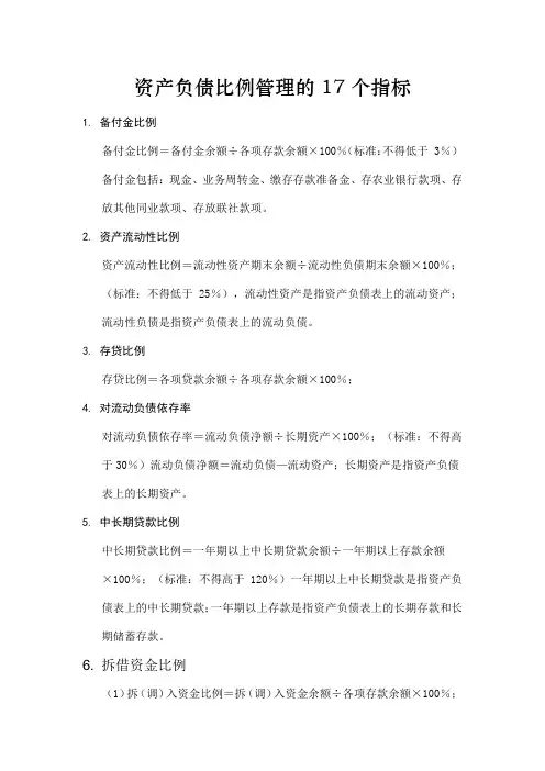 资产负债比例管理的17个指标