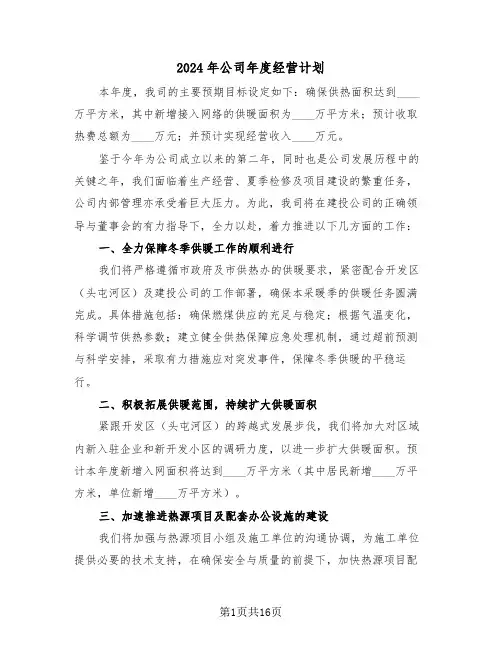 2024年公司年度经营计划（六篇）