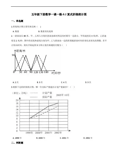 五年级下册数学一课一练-8.2复式折线统计图 北师大版(2014秋)(含答案)
